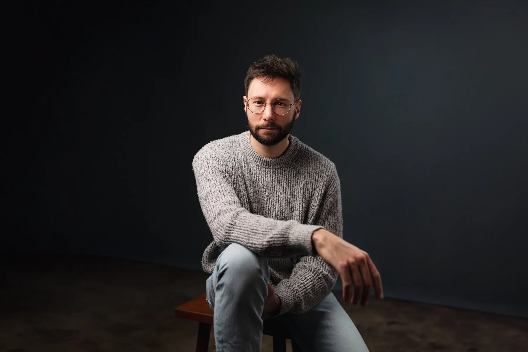 Matt Godfrey, audiobook narrator and performance coach, seated in his studio